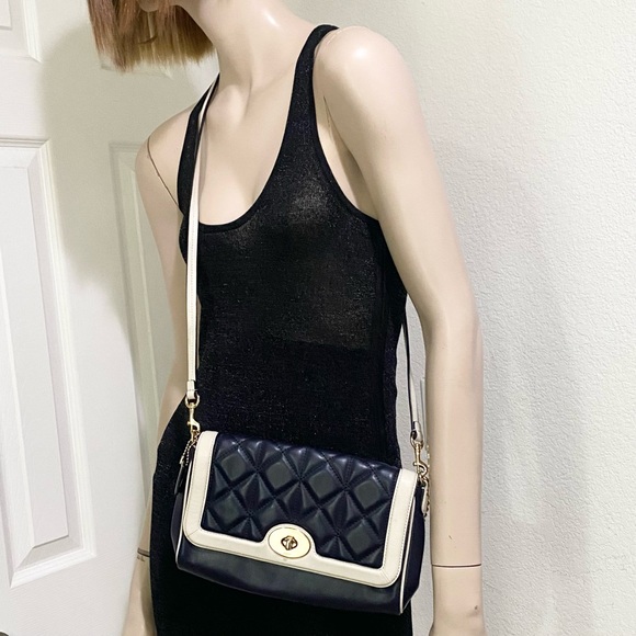 COACH Ruby Midnight Navy/Chalk Quilted Leather Shoulder Crossbody Bag - Picture 2 of 16